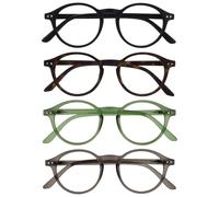 OPULIZE REY Lunettes de Lecture - Lot de 4 - Montures Rondes Rétro - Noir Mat, Marron, Vert, Gris - Hommes Femmes - Charnières à Ressort - RRRR56-1267 - +3.00