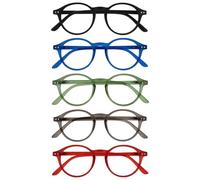 OPULIZE REY Lunettes de Lecture - Lot de 5 - Montures Rondes Rétro - Noir, Bleu, Vert, Gris, Rouge - Hommes Femmes - RRRRR56-1367Z - +1.50