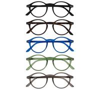 OPULIZE REY Lunettes de Lecture - Lot de 5 - Montures Rondes Rétro - Noir, Marron, Bleu, Vert, Gris - Hommes Femmes - RRRRR56-12367 - +3.00