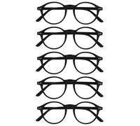 OPULIZE REY Lunettes de Lecture - Lot de 5 - Montures Rondes Rétro - Noir Mat - Hommes Femmes - Charnières à Ressort - RRRRR56-1 - +2.00