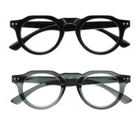 OPULIZE RIO Lunettes de Lecture Anti-Lumière Bleue Lot de 2 - Monture Partie Supérieure Droite - Noir, Gris - Hommes et Femmes - BB53-17 - +2.00