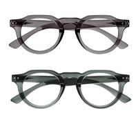 OPULIZE RIO Lunettes de Lecture Anti-Lumière Bleue Lot de 2 - Monture Partie Supérieure Droite - Vert, Gris - Hommes et Femmes - BB53-67 - +2.50