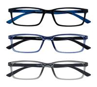 OPULIZE See - Lunettes Anti-Lumière Bleue Pack de 3 Montures Étroites Charnières à Ressort Améliore le Sommeil Jeux Ordinateur Noir Bleu Gris Hommes Femmes BBB9-137 +0.00