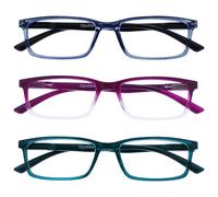 OPULIZE See - Lunettes Anti-Lumière Bleue Pack de 3 Montures Étroites Charnières à Ressort Améliore le Sommeil Jeux Ordinateur Bleu Violet Turquoise Hommes Femmes BBB9-35Q +0.00