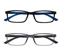 OPULIZE See - Lunettes de Lecture Anti-Lumière Bleue Pack de 2 Montures Étroites Charnières à Ressort Améliore le Sommeil Jeux Ordinateur Noir Gris Hommes Femmes BB9-17 +1.50