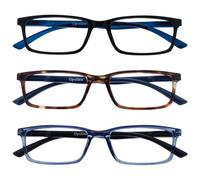 OPULIZE See - Lunettes de Lecture Anti-Lumière Bleue Pack de 3 Montures Étroites Charnières à Ressort Améliore le Sommeil Jeux Ordinateur Noir Marron Bleu Hommes Femmes BBB9-123 +1.50