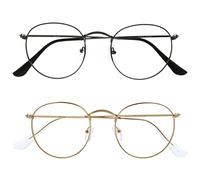 OPULIZE Sol BB94 Lot de 2 lunettes de lecture, avec filtre à lumière bleue, cadre rond en métal, style rétro, pour améliorer le sommeil, l'ordinateur de jeu, pour homme et femme, plaqué or, +3,50