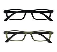 OPULIZE Ted RR17 Lot de 2 lunettes de lecture étroites mates et légères avec charnières à ressort résistantes aux rayures pour homme et femme, Noir/kaki, +2.00 Magnification