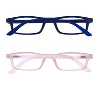 OPULIZE Ted RR17 Lot de 2 lunettes de lecture étroites mates et légères avec charnières à ressort résistantes aux rayures pour homme et femme, Bleu marine mat/rose layette mat, +2.00 Magnification