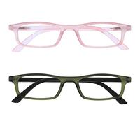 OPULIZE Ted RR17 Lot de 2 lunettes de lecture étroites mates et légères avec charnières à ressort résistantes aux rayures pour homme et femme, Rose layette mat/kaki mat, +3.50 Magnification