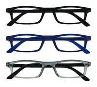 OPULIZE Ted RRR17 Lot de 3 lunettes de lecture à monture étroite et légère pour homme et femme avec charnières à ressort résistantes aux rayures, Noir mat/bleu marine mat/gris mat