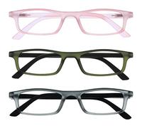 OPULIZE Ted RRR17 Lot de 3 lunettes de lecture étroites mates légères avec charnières à ressort résistantes aux rayures pour homme et femme, Rose layette mat/kaki mat/gris mat noir, +2.50