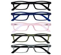 OPULIZE Ted RRRRR17 Lot de 5 lunettes de lecture à monture étroite et légère avec charnières à ressort résistantes aux rayures pour homme et femme, Noir mat/bleu marine mat/rose mat/kaki mat/gris mat