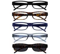 OPULIZE The Reading Glasses Company ACE Lunettes de Lecture + Lecture Solaires x 5 - Monture Étroite - Noir/Marron/Bleu/Gris - Hommes Femmes - RRRRS32-12372 - +1.00