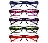 OPULIZE The Reading Glasses Company ACE Lunettes de Lecture Lot de 5 - Monture Étroite - Bleu/Rose/Violet/Vert/Rouge - Modèle Mixte Homme Femme - RRRRR32-3456Z - +2.00
