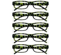 OPULIZE The Reading Glasses Company ACE Lunettes de Lecture Lot de 5 - Monture Étroite - Charnières à Ressorts - Vert Écaille - Hommes Femmes - RRRRR32-6 - +3.00