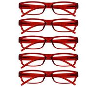 OPULIZE The Reading Glasses Company ACE Lunettes de Lecture Lot de 5 - Monture Étroite - Charnières à Ressorts - Rouge - Modèle Mixte Hommes Femmes - RRRRR32-Z - +3.00