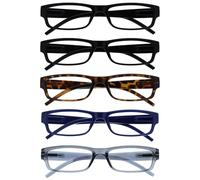 OPULIZE The Reading Glasses Company ACE Lunettes de Lecture Lot de 5 - Monture Étroite - Noir/Marron Écaille de Tortue/Bleu/Gris - Hommes Femmes - RRRRR32-11237 - +3.50