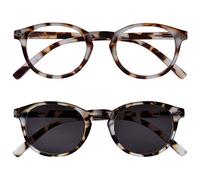 Opulize Zen Double Pack Lunettes De Lecture Avec Lecteur Soleil Lumière Marron Écaille Petit Hommes Femmes RS24-1T +1,00