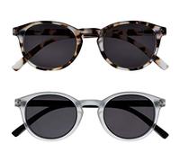 OPULIZE Zen Lunettes de Lecture Pack de 2 Solaire Monture Ronde Cool Charnières à Ressort Verres Teintés Anti-Rayures Protection UV400 Marron Écaille Cristal de Glace Hommes Femmes SS24-1TC +0.00