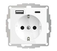 Opus 55 Prise avec contact de protection avec ports USB A et USB C et protection tactile accrue, 512.222.37, blanc polaire