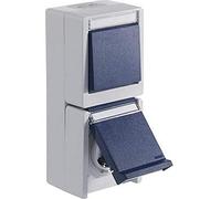 Opus® Resist Interrupteur avec prise de courant, vertical, universel interrupteur marche/arrêt, couleur gris clair/bleu acier