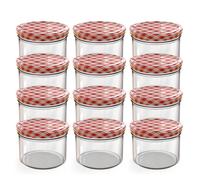 Oputec Lot de 12 bocaux de 230 ml avec couvercle à visser rouge à carreaux - Parfait pour les confitures, les confitures et plus encore, petits bocaux avec couvercle, idéal comme mini pots à confiture