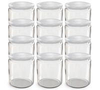 Oputec 12x bocaux 405 ml avec couvercle à vis blanc - Idéals pour confitures, conserves et bocaux de rangement.
