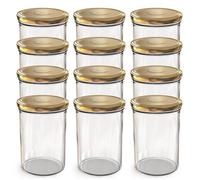 Oputec 12x bocaux de conservation 440 ml avec couvercle à vis doré - Pots à confiture en verre, bocaux de rangement
