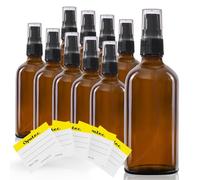 Oputec Lot de 10 distributeurs à pompe de voyage en verre ambré + 10 étiquettes - Petites mini bouteilles - Distributeur de lotion à remplir