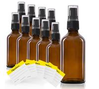 Oputec Lot de 10 distributeurs à pompe de voyage en verre marron + 10 étiquettes - Petites mini bouteilles - Distributeur de lotion à remplir