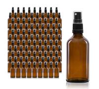Oputec Lot de 105 flacons pulvérisateurs en verre de 50 ml avec vaporisateur : grand paquet de flacons en verre marron avec tête de pulvérisation fine - Flacons pulvérisateurs à pompe - Fabriqué en