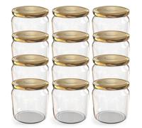 Oputec Lot de 12 bocaux à conserves 360ml avec couvercle à vis doré, idéals pour confitures et stockage