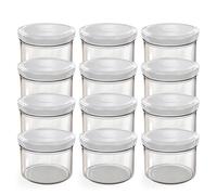 Oputec Lot de 12 bocaux de 230 ml avec couvercles à visser blancs - Parfaits pour les confitures, les confitures et plus encore, petits bocaux avec couvercle, idéal comme mini pots à confiture et