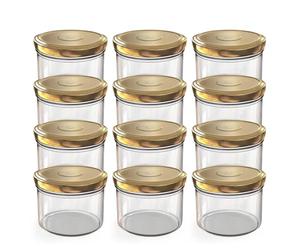 Oputec Lot de 12 bocaux de 230 ml avec couvercles à visser dorés - Parfaits pour les confitures, les confitures et plus encore, petits bocaux avec couvercle, idéal comme mini pots à confiture et