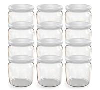Oputec Lot de 12 bocaux de 360 ml avec couvercle à visser blanc - Parfaits pour les confitures, les confitures et plus encore, bocaux de conservation avec couvercle, parfaits comme pots à confiture et