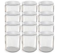 Oputec Lot de 12 bocaux de 405 ml avec couvercle à visser TO 82 blanc - Parfait pour les confitures, les confitures et plus encore, grands bocaux avec couvercle, idéal comme pots à confiture et bocaux