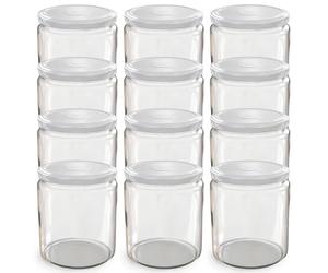 Oputec Lot de 12 bocaux de 405 ml avec couvercle à visser TO 82 blanc - Parfait pour les confitures, les confitures et plus encore, grands bocaux avec couvercle, idéal comme pots à confiture et bocaux