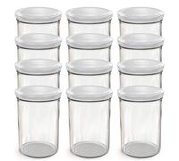 Oputec Lot de 12 bocaux de 440 ml avec couvercle à visser TO 82 blanc - Parfait pour les confitures, les confitures et plus encore, grands bocaux avec couvercle, idéal comme pots à confiture et bocaux