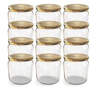 Oputec Lot de 12 bocaux de conservation de 360 ml avec couvercle à visser doré - Parfaits pour les confitures, les confitures et plus encore, bocaux de conservation avec couvercle, idéal comme pots à