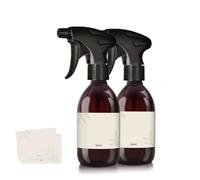 Oputec Lot de 2 flacons pulvérisateurs de 300 ml en plastique marron à remplir avec tête de pulvérisation ergonomique + étiquettes - Vaporisateur d'eau vide pour plantes, détergents, soins capillaires