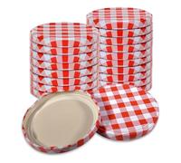 Oputec Lot de 20 couvercles à visser TO 82 à carreaux rouges et blancs - Couvercles de rechange pour bocaux de conservation | Couvercles Twist Off hermétiques et adaptés à un usage alimentaire |