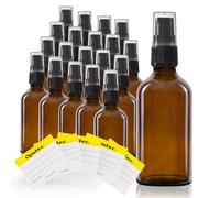 Oputec Lot de 20 distributeurs à pompe de voyage en verre marron + 20 étiquettes - Petites mini bouteilles - Distributeur de lotion à remplir