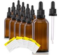 Oputec Lot de 20 flacons à pipette en verre ambré de 100 ml avec pipette en verre + 20 étiquettes - Flacon de pharmacie pour aromathérapie, cosmétique, compte-gouttes protégé de la lumière, pour