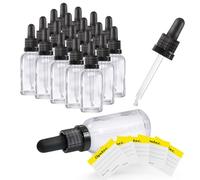 Oputec Lot de 20 flacons à pipette en verre transparent de 30 ml avec pipette en verre + 20 étiquettes - Flacon de pharmacie pour aromathérapie, huiles essentielles, cosmétiques, flacons