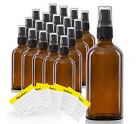 Oputec Lot de 20 flacons à pompe de voyage en verre marron de 100 ml + 20 étiquettes - Petites mini bouteilles distributeur de crème distributeur de lotion à remplir