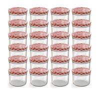 Oputec Lot de 24 bocaux de 230 ml avec couvercles à visser rouges à carreaux, parfait pour les confitures et plus encore