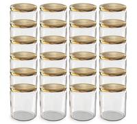 Oputec Lot de 24 bocaux de 405 ml avec couvercles à visser dorés TO 82 - Parfaits pour les confitures, les confitures et plus encore - Grands bocaux avec couvercle - Idéal comme pots à confiture et