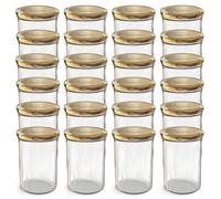 Oputec Lot de 24 bocaux de 440 ml avec couvercles à visser dorés TO 82 - Parfaits pour les confitures, les confitures et plus encore - Grands bocaux avec couvercle - Idéal comme pots à confiture et