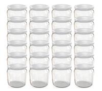 Oputec Lot de 24 pots à confiture de 360 ml avec couvercle à visser Blanc - Parfait pour les confitures, gelées et plus, bocaux de provisions avec couvercle, idéaux comme pots à confiture et pots à